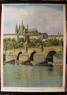 schönes Schulwandbild Prager Burg Veitsdom Könige u. Kaiser 52x71cm vintage 1960