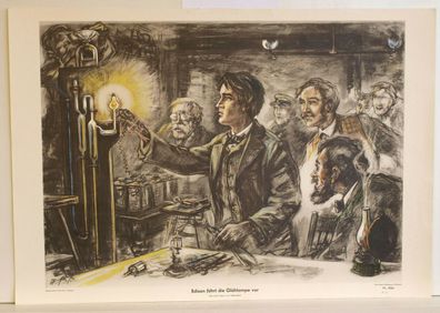 Wandbild Edison führt erfindet die Glühbirne vor Poster 92x64cm vintage 1954