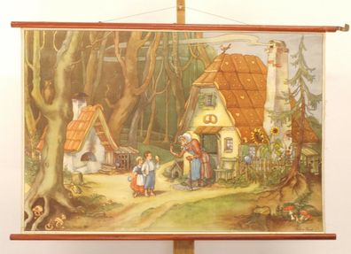 Wandbild Märchenbild Erzählbild Hänsel und Gretel Gebrüder Grimm 99x66cm vintage