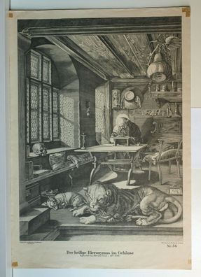 Wandbild Der heilige Hieronymus im Gehäuse n. Kupferstich Albrecht Dürer vintage