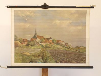 Warft an der Nordseeküste R. Prins Kirche Das Watt Wandbild 82x60cm vintage 1930