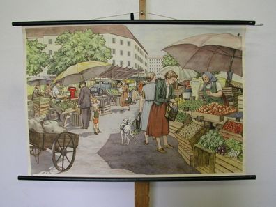 schönes Wandbild Obst- und Gemüsemarkt Marketplace in Wien Vienna 98x66cm 1955