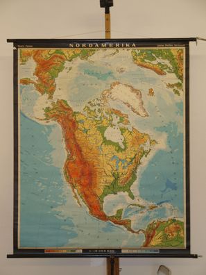 Nordamerika physisch USA Kanada Mexiko 1972 Schulwandkarte Wandkarte 99x120cm