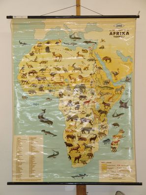 Schulwandkarte Wandkarte Bildkarte Bildwandkarte Afrika Tierwelt 1955 89x118cm