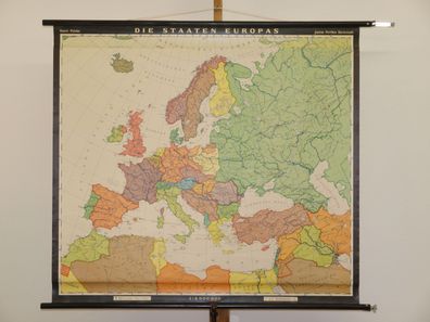 Europa Staaten politisch 1966 kleine Schulwandkarte Wandkarte 102x93cm