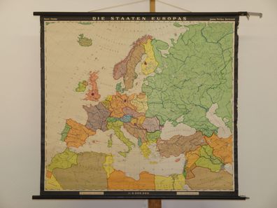 Europa Staaten politisch 1964 kleine Schulwandkarte Wandkarte 103x93cm