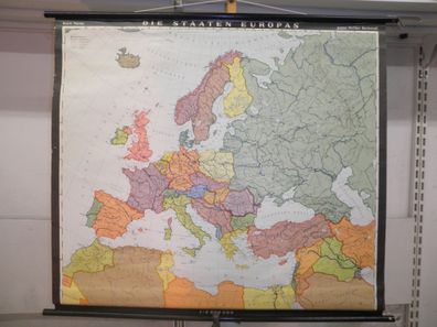 Europa Staaten politisch 1981 kleine Schulwandkarte Wandkarte 104x94cm