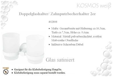 Kosmos White Weiss 2er-Zahnbecher/ Doppelglashalter. Aus pulverbeschichtete Metall