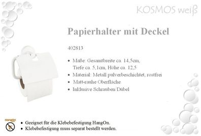 Kosmos White/ Weiss Papierrollenhalter mit Deckel Papierhalter. Metall pulverbeschich