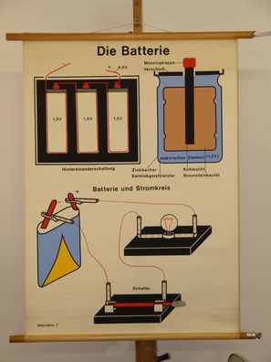 Batterie Stromkreis Strom Flachbatterie 1970 Schulwandbild Wandbild 70x96cm