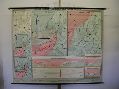 Wetterlagen Hochdruck Tiefdruckgebiete Zyklone Europa 1958 Wandkarte 211x171cm