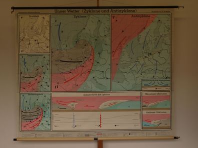 Wetterlagen Hochdruck Tiefdruckgebiete Zyklone Europa 1969 Wandkarte 211x173cm