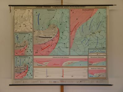 Wetterlagen Hochdruck Tiefdruckgebiete Zyklone Europa 1966 Wandkarte 212x172cm
