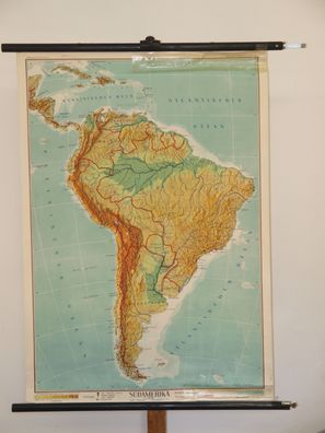 Südamerika 1948 Schulwandkarte 90x126cm vintage Brasilien Kuba Argentinien