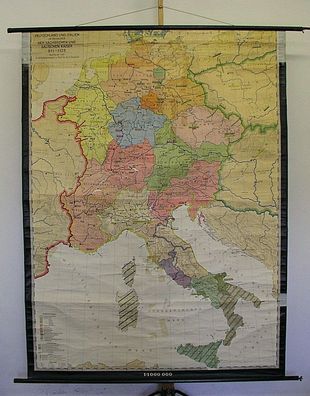 Jahre 911-1125 155x215 1960 vintage old germany wall map card middle age history