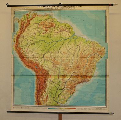 Schulwandkarte Amazonas Rio de Jainero Brasilien Brasil 181x196 vintage map 1967