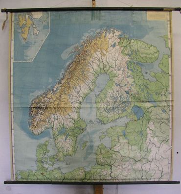 alte Schulwandkarte Nordeuropa Skandinavien Scandinavia Scandia 1940 145x151cm