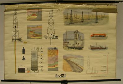 Schulwandbild schöne alte Karte Erdölbohrung ESSO Rockefeller 122x81cm vintage