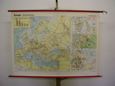Schulwandkarte alte Wandkarte Bodenschätze map card Europa Europe 135x99cm 1972