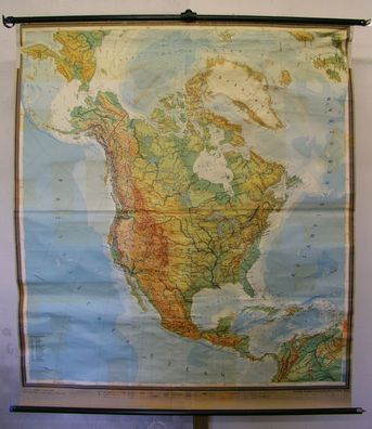 Schulwandkarte Amerika USA Kanada Karte map Wandkarte F&B 6Mio 1960 157x180cm