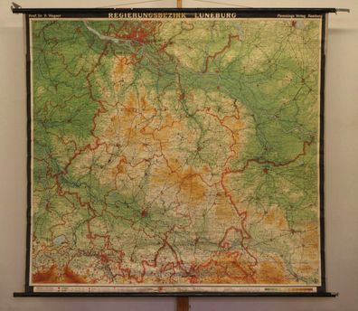 Schulwandkarte Regierungsbezirk Lüneburg Hamburg vintage wall map 179x164 1956