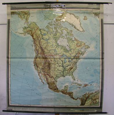 Schulwandkarte map Karte Nordamerika USA Kanada North America 6M 158x176cm 1947