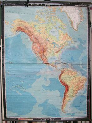 Schulwandkarte map Neue Welt New World Amerika America 1944 Gotha 10Mio 155x209