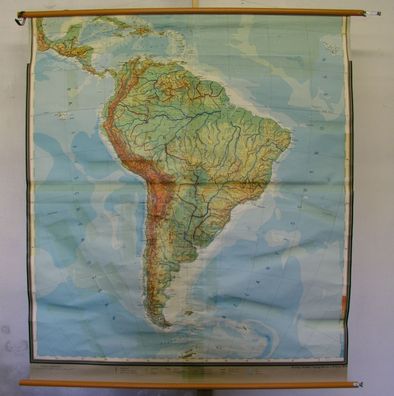 Schulwandkarte map Südamerika South America Brasil RIO 1963 Karibik 6Mi 148x169c