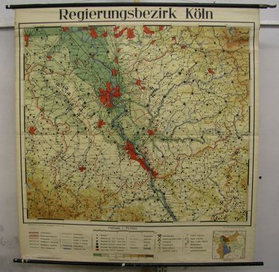 Schulwandkarte Regierungsbezirk Köln 137x146cm 1951 vintage Cologne wall map