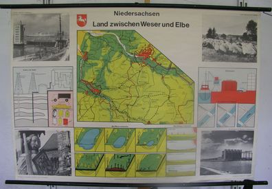 Schulwandkarte map Niedersachsen Land zwischen Weser und Elbe VW Karte 138x96