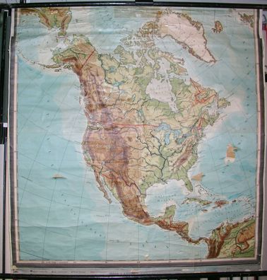 Schulwandkarte map Karte Nordamerika USA Kanada North America 6M 155x162cm 1947