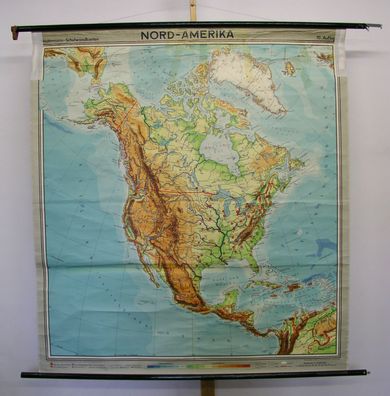 Schulwandkarte map Wandkarte Nordamerika USA Kanada North America 1960 157x171c