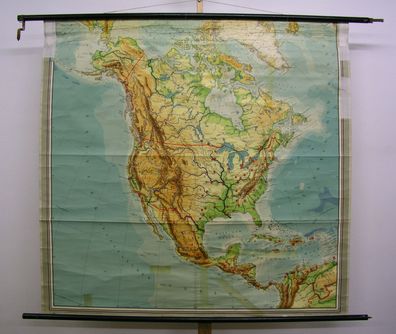 Schulwandkarte map Wandkarte Nordamerika USA Kanada North America 1960 156x148c