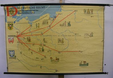 Schulwandkarte Wandkarte Das Deutsche Recht Stadtrecht im Osten 119x80cm 1955