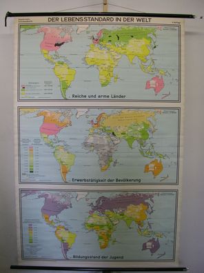 Schulwandkarte schöne alte Weltkarte Earth Monde Live 1970 138x209cm vintage map