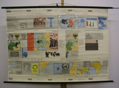 Schulwandkarte Wandbild Geschichte der Menschheit 1920-1970 117x83 1970 vintage