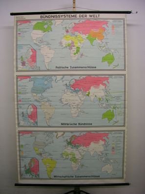 Schulwandkarte schöne alte Weltkarte NATO RGW Ostblock 136x209c vintage map 1965