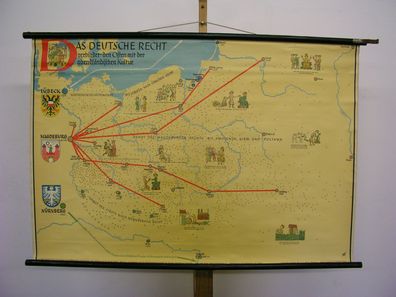 Schulwandkarte Wandkarte Das Deutsche Recht Stadtrecht im Osten 119x80cm 1957