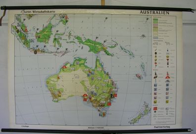 Schulwandkarte Wandkarte Australien down under Cow Sheep Australia 140x96cm map