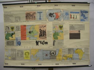 Schulwandkarte Wandbild Geschichte der Menschheit 1920-1970 116x83 1968 vintage