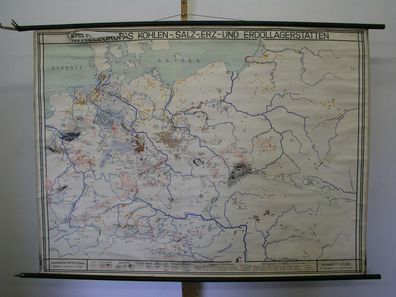 Schulwandkarte schöne alte Deutschland Kohle Erz Salz Erdöl 1949 159x118 vintage