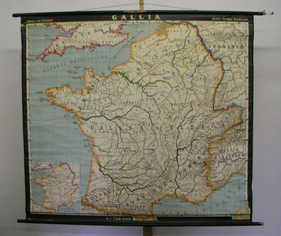 Schulwandkarte schöne alte Frankreich Gallia Gallien Latein 168x150 1960 vintage