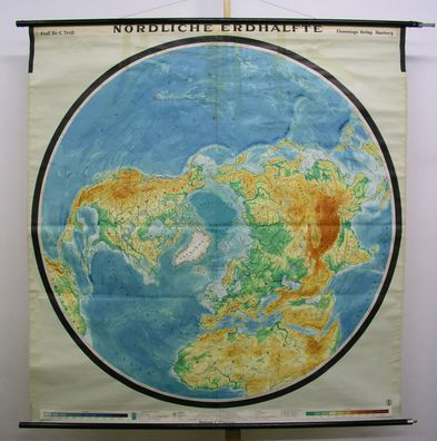 Schulwandkarte schöne alte Nördliche Erdhälfte Arktis 170x179c vintage map 1957