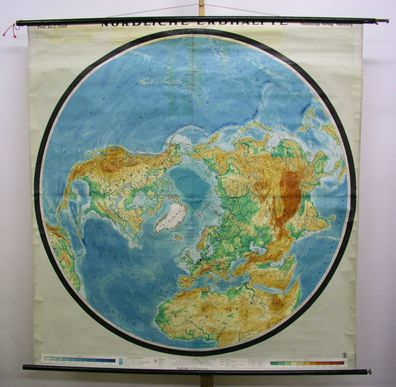 Schulwandkarte schöne alte Nördliche Erdhälfte Arktis 170x177c vintage map 1957