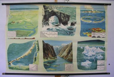 Schulwandkarte Wandkarte Erde Halig Brandung Atoll Nehrung Fjord Eisberg 117x78