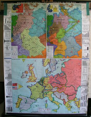 Wandkarte Deutschland nach 45 Westdeutschland Europakarte 139x188cm 1960 vintage