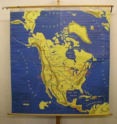 Schulwandkarte Wandkarte Karte Amerika Nordamerika Südamerika map 158x171 1960