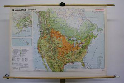 Schulwandkarte Wandkarte Karte Nord Amerika North America 136x98c Wirtschaft map