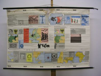 Schulwandkarte Wandbild Geschichte der Menschheit 1920-1970 116x82 1965 vintage