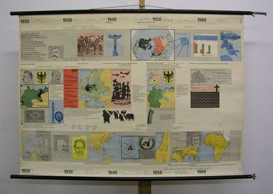 Schulwandkarte Wandbild Geschichte der Menschheit 1920-1970 117x84 1968 vintage